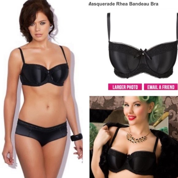 MASQUERADE Harlequin Lingerie “Rhea” Black Satin Bra 38F - Picture 5 of 7